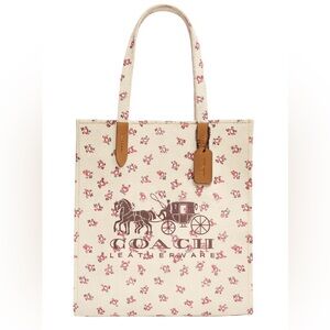 COACH Canvas and Leather Horse & Carriage Floral Large Tote Bag $500+ MSRP